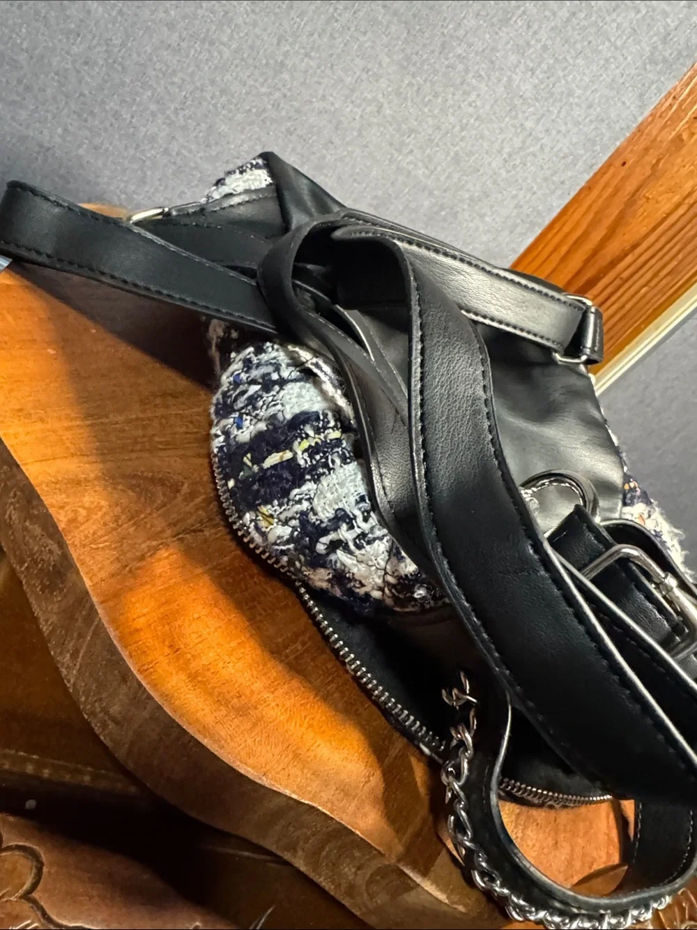 Madden NYC Tweed Mini Backpack - White & Navy